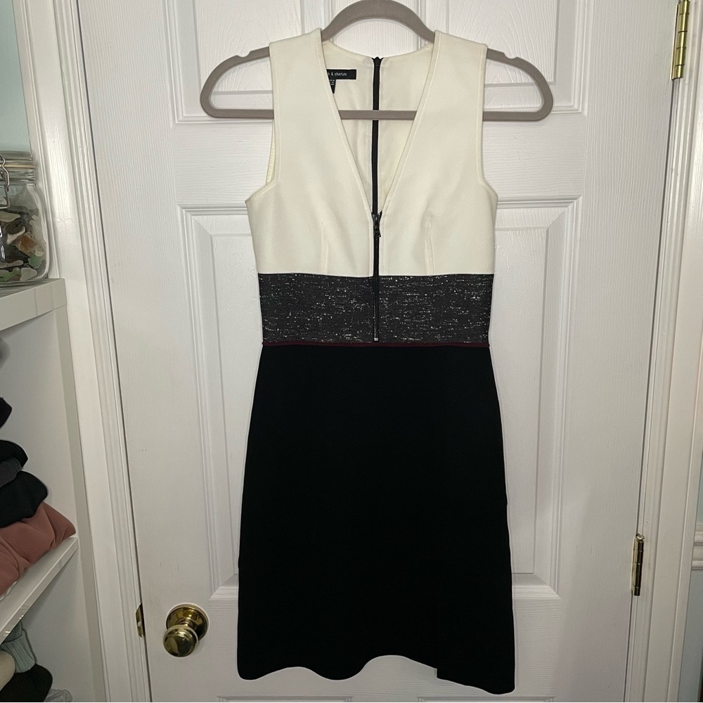 Judith & Charles Colour Block Structured V Neck Dress 0